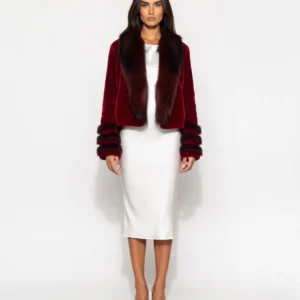 Elegant White Midi Dress with Burgundy Velvet Jacket